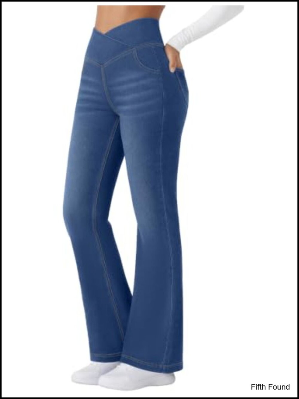 FireSwan Womens Flare Jeans Crossover High Waisted Bootcut Pull On Stretch Denim